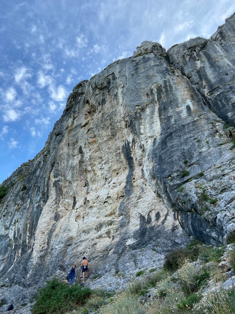 Grey an yellow cliff of Portafortuna on the island of Krk.
