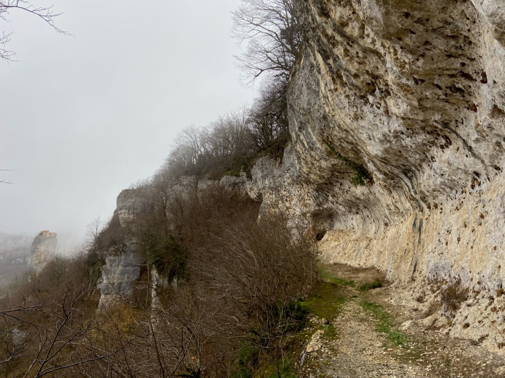 The steep limestone crag of Tsunami at Katskhi