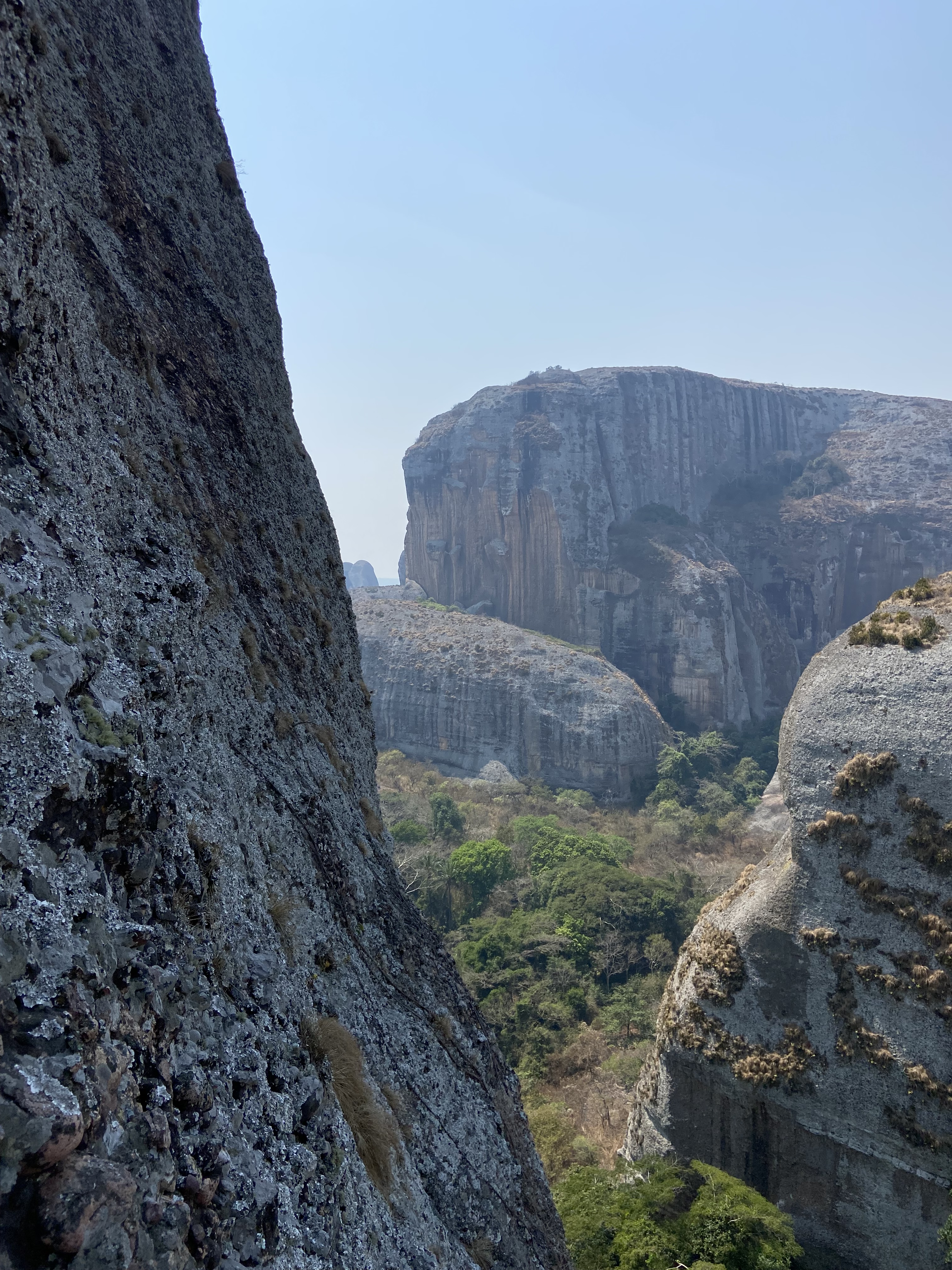 A series of rocky cliffs with dense bush below.