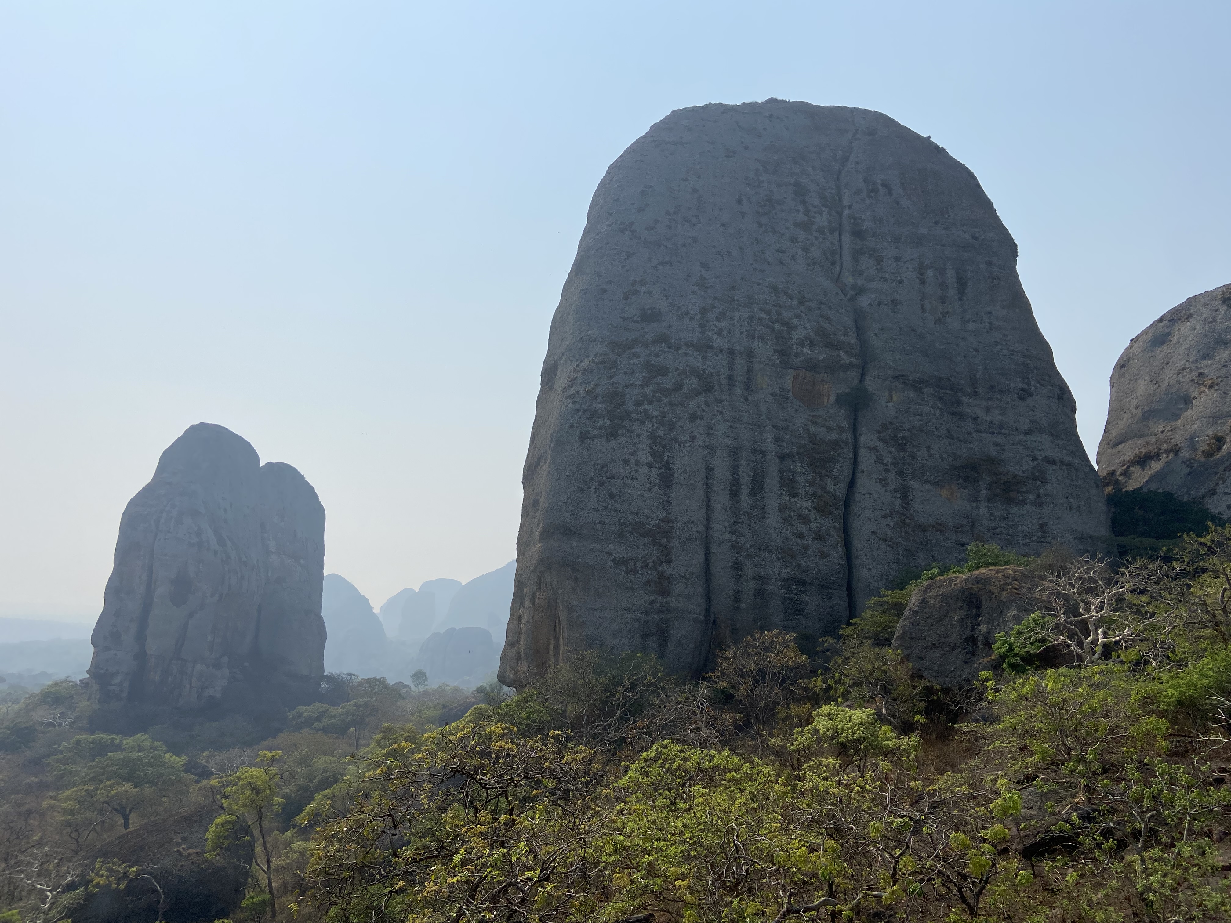 Tall rock monoliths rising from the bush savanna. 