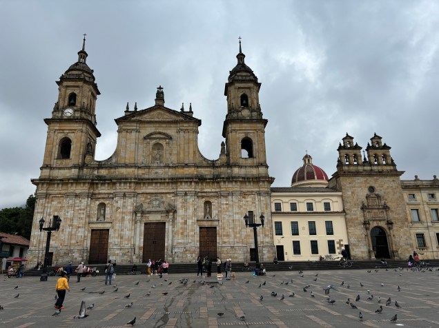 Grand colonial era Cathedral in the famous plaza de Bolivar square in Bogota.  